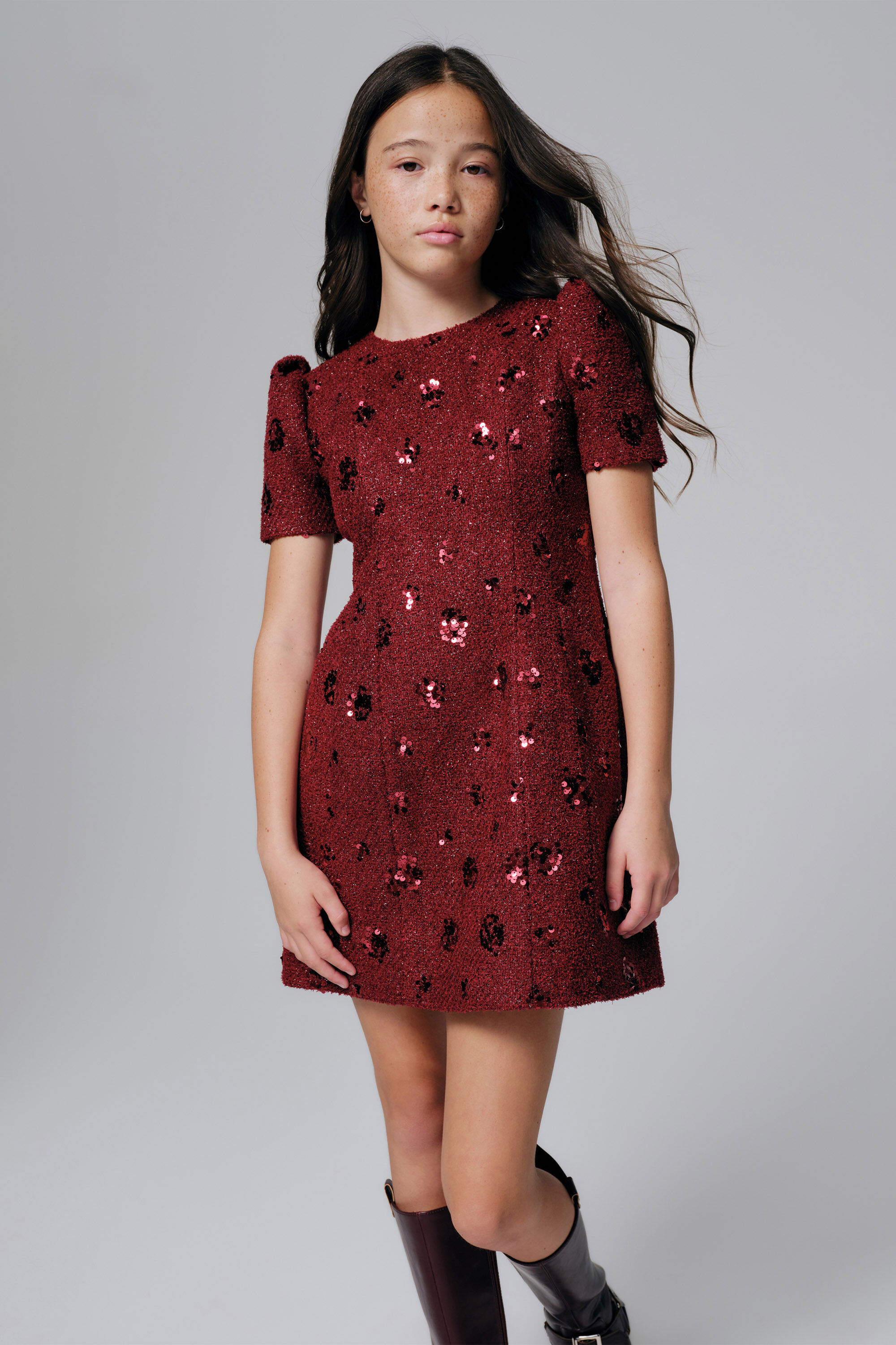 Girls Evianna Boucle Mini Dress In Burgundy