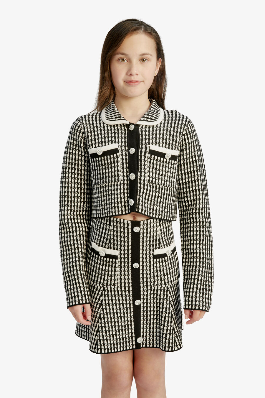 Girls Gingham Knit Jacket