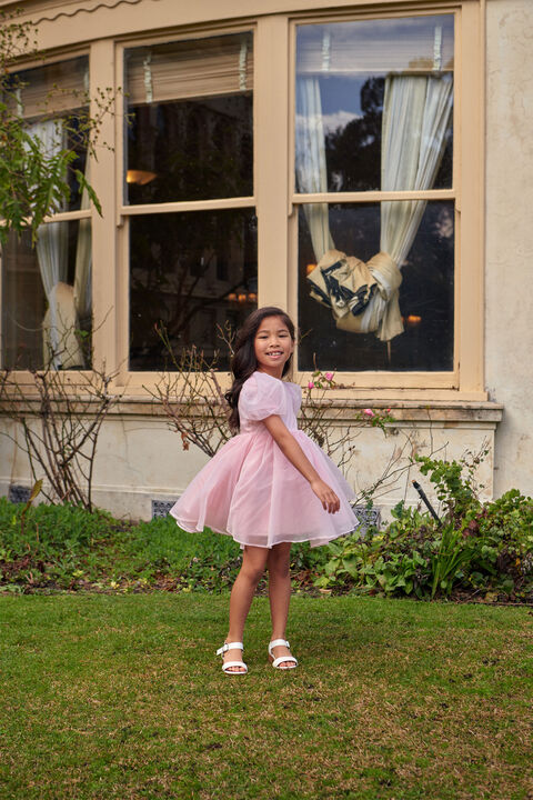 GIRLS JULIET ORGANZA MINI DRESS in colour CHALK PINK