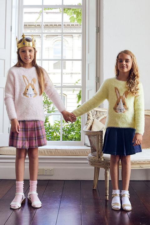 GIRLS FLUFFY BUNNY JUMPER in colour SOFT PINK