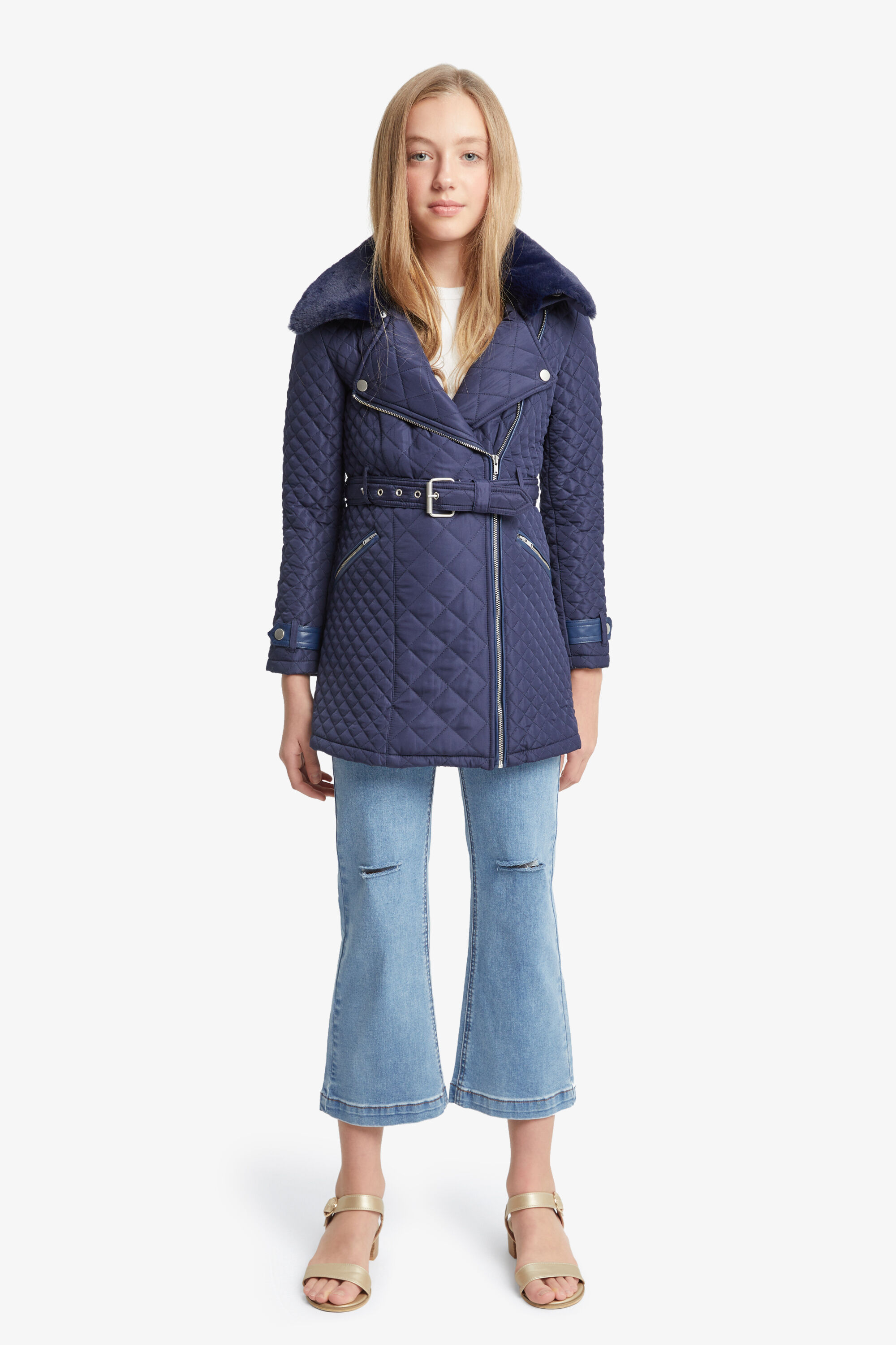 Grace Quilted Coat In Navy Bardot Junior