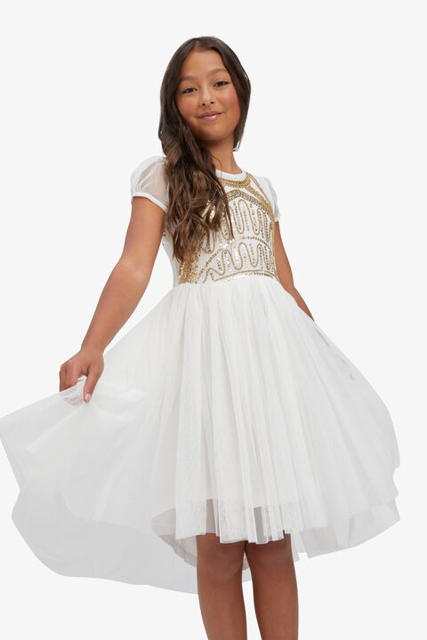 GIRLS TAYLOR SEQUIN DRESS in colour CLOUD DANCER