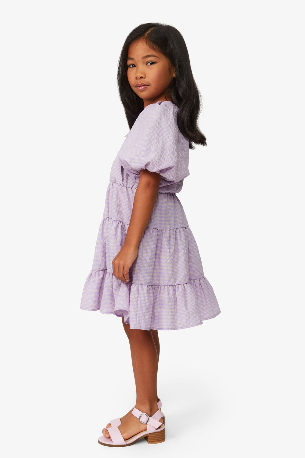GIRLS MIDI GINGHAM DRESS in colour LILAC SNOW