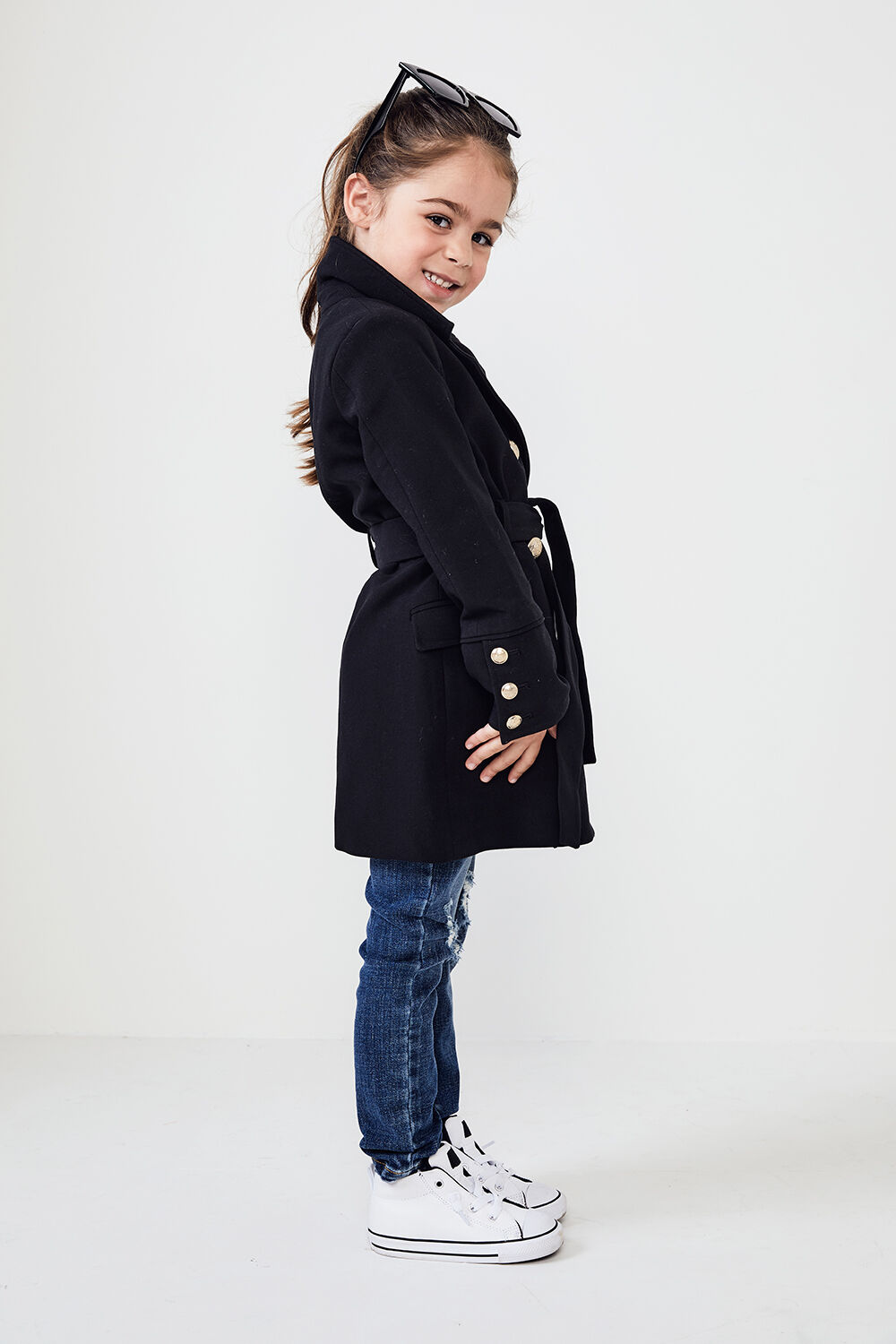 JUNIOR GIRL CIARA MIDI COAT in colour CAVIAR