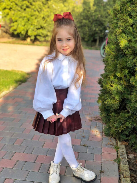 Girls VEGAN LEATHER PLEAT SKIRT in colour BURGUNDY