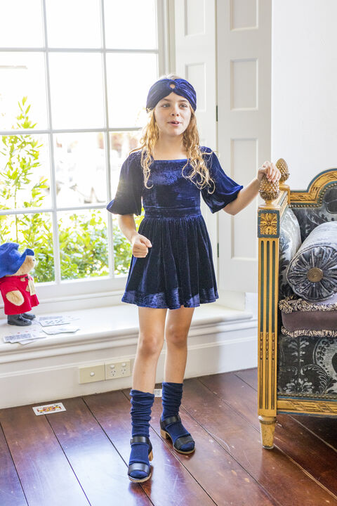 Girls WYNTER VELOUR MINI DRESS in colour BLACK IRIS