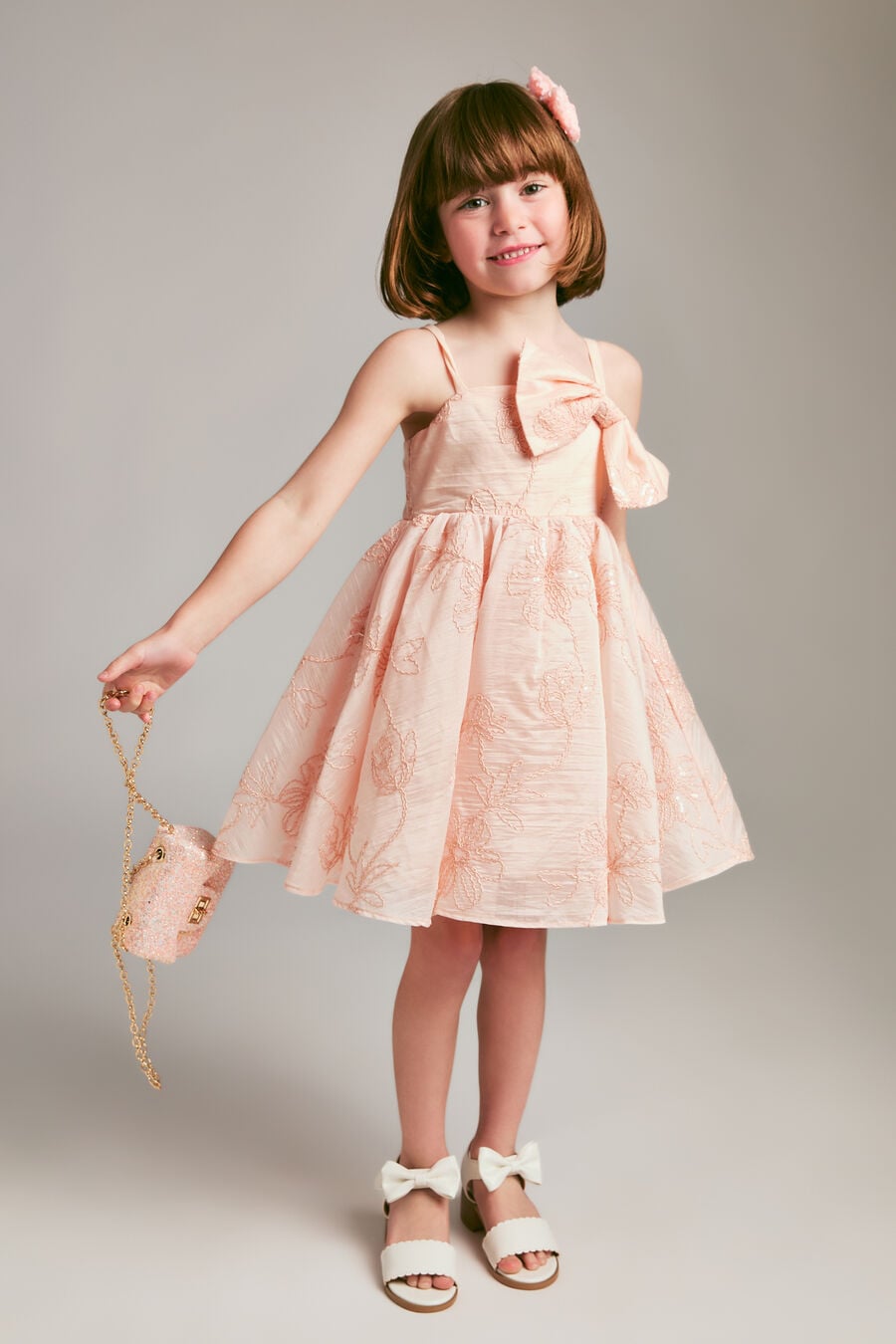 AMELIA EMBROIDERED MINI DRESS in colour Peach Blush