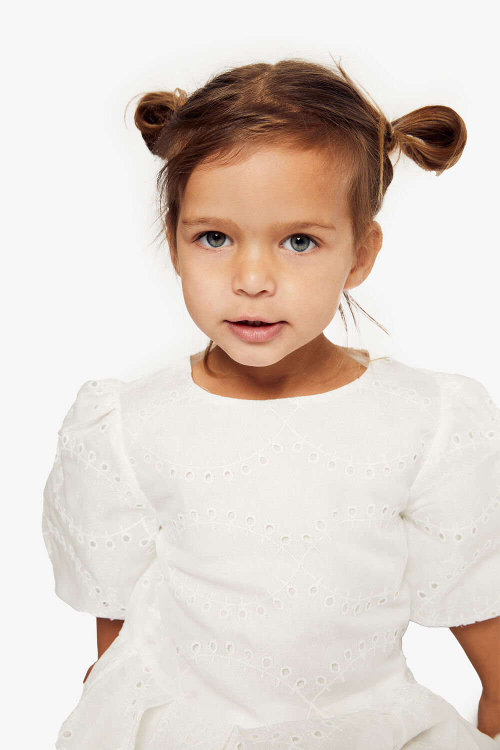 girls rue embroidered dress in ivory in colour CLOUD DANCER