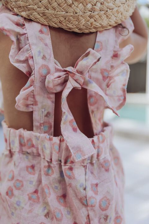 BABY GIRL ESTELLE FLORAL OVERALL in colour PEACH WHIP