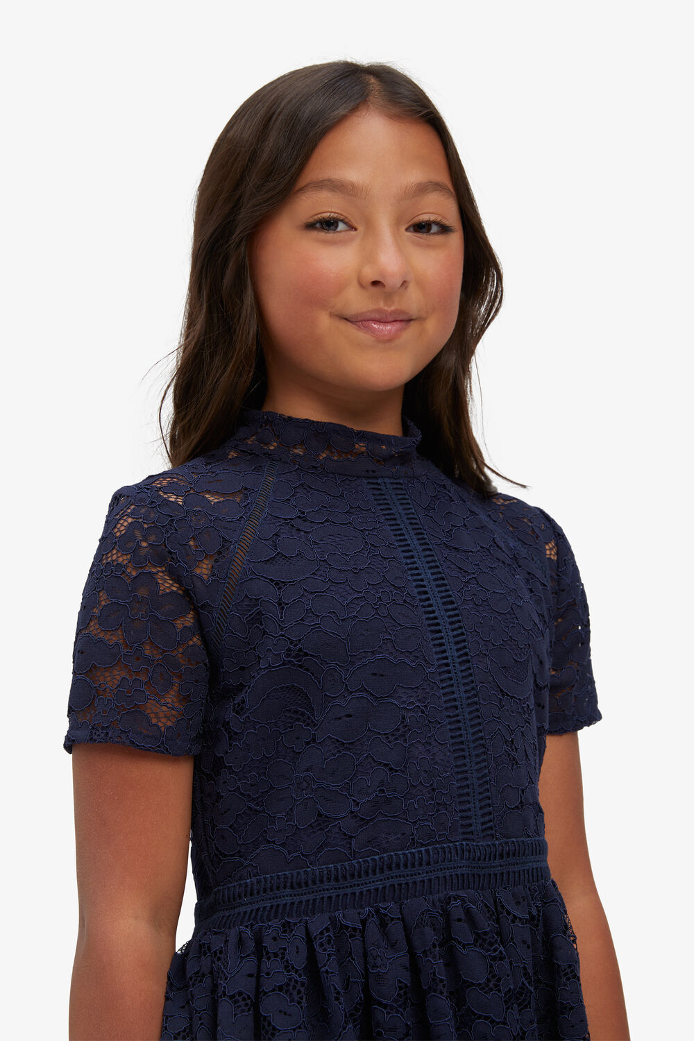 GIRLS MILA MINI LACE DRESS in colour BLACK IRIS
