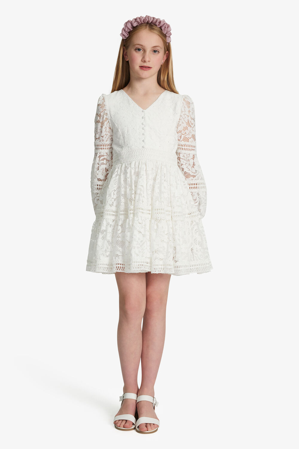 GIRLS LENNIE LACE SPARKLE DRESS in colour CLOUD DANCER
