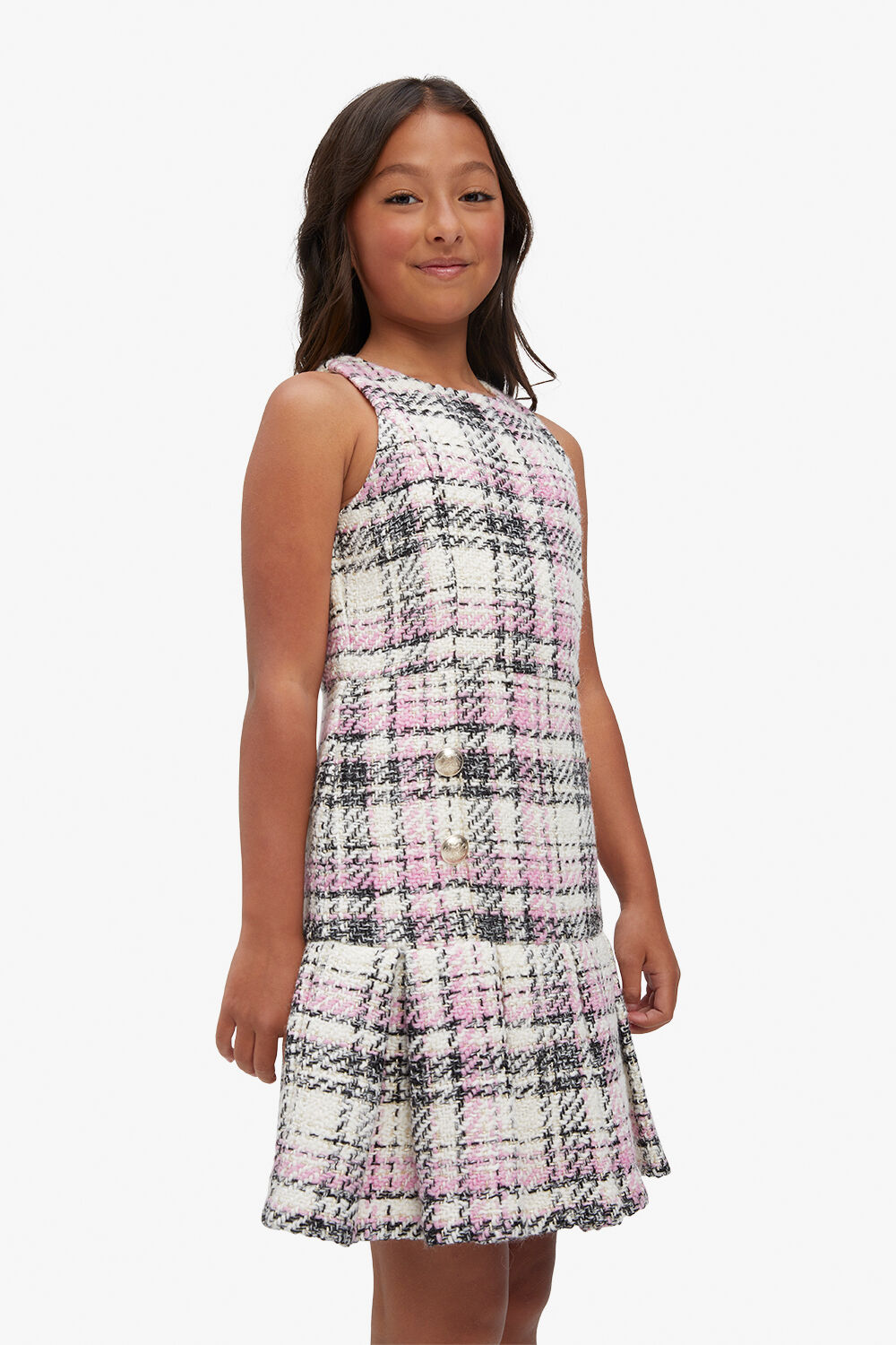 GIRLS THEKLA BOUCLE DRESS in colour HOT PINK