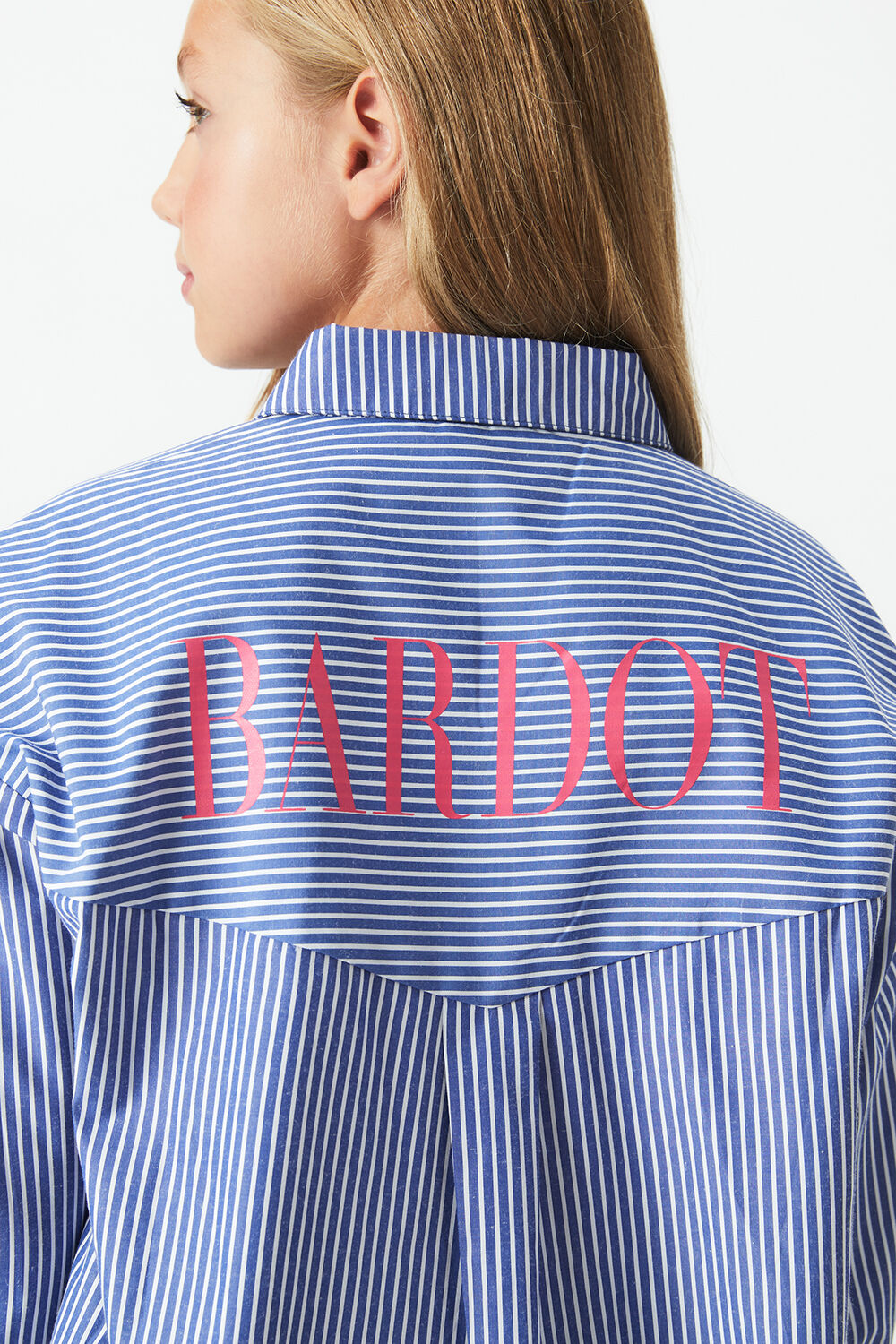 GIRLS STRIPED OVERSIZED SHIRT in colour PEACOAT