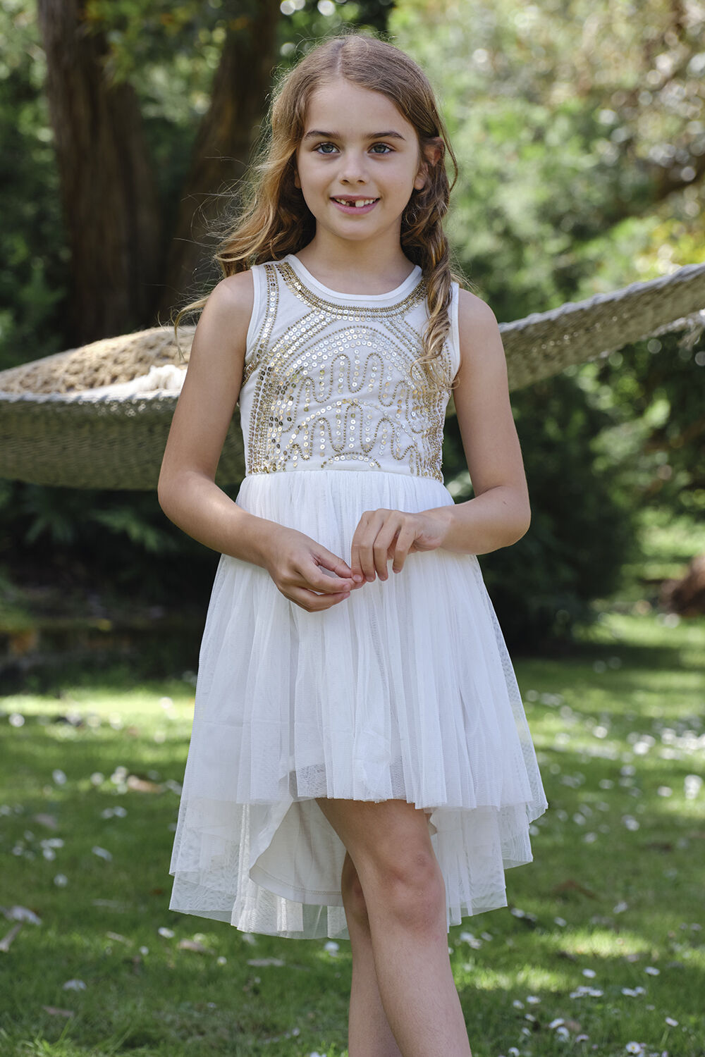 Girls Taylor Sequin Dress in Ivory