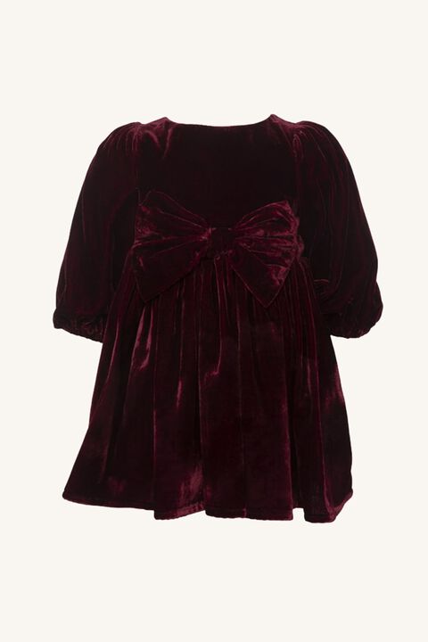 Baby girl LINDSEY VELOUR MINI DRESS in colour BURGUNDY