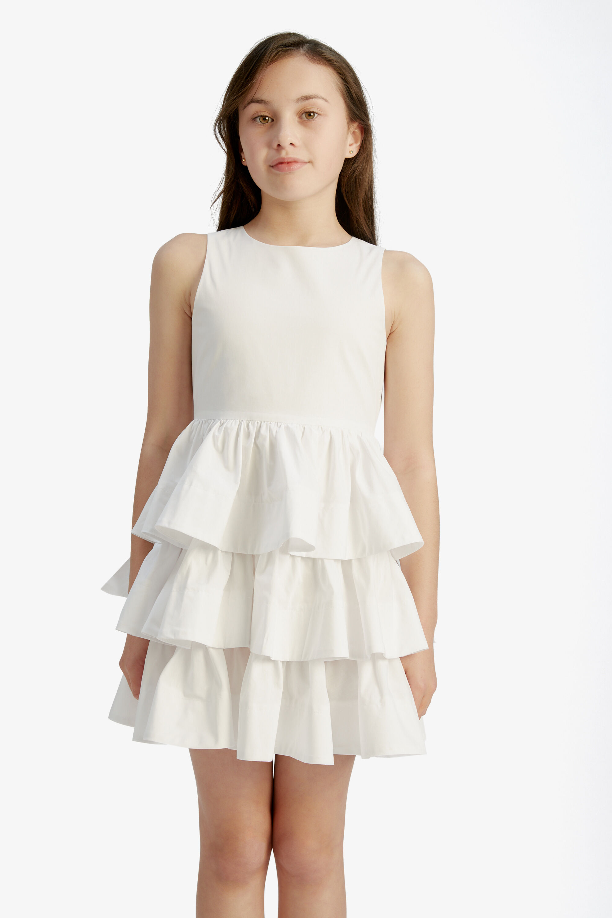 Girls Gia Poplin Dress In White Bardot Junior