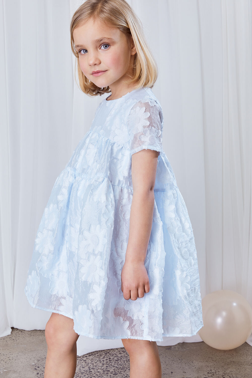 GIRLS ELLA TIERED DRESS in colour POWDER BLUE
