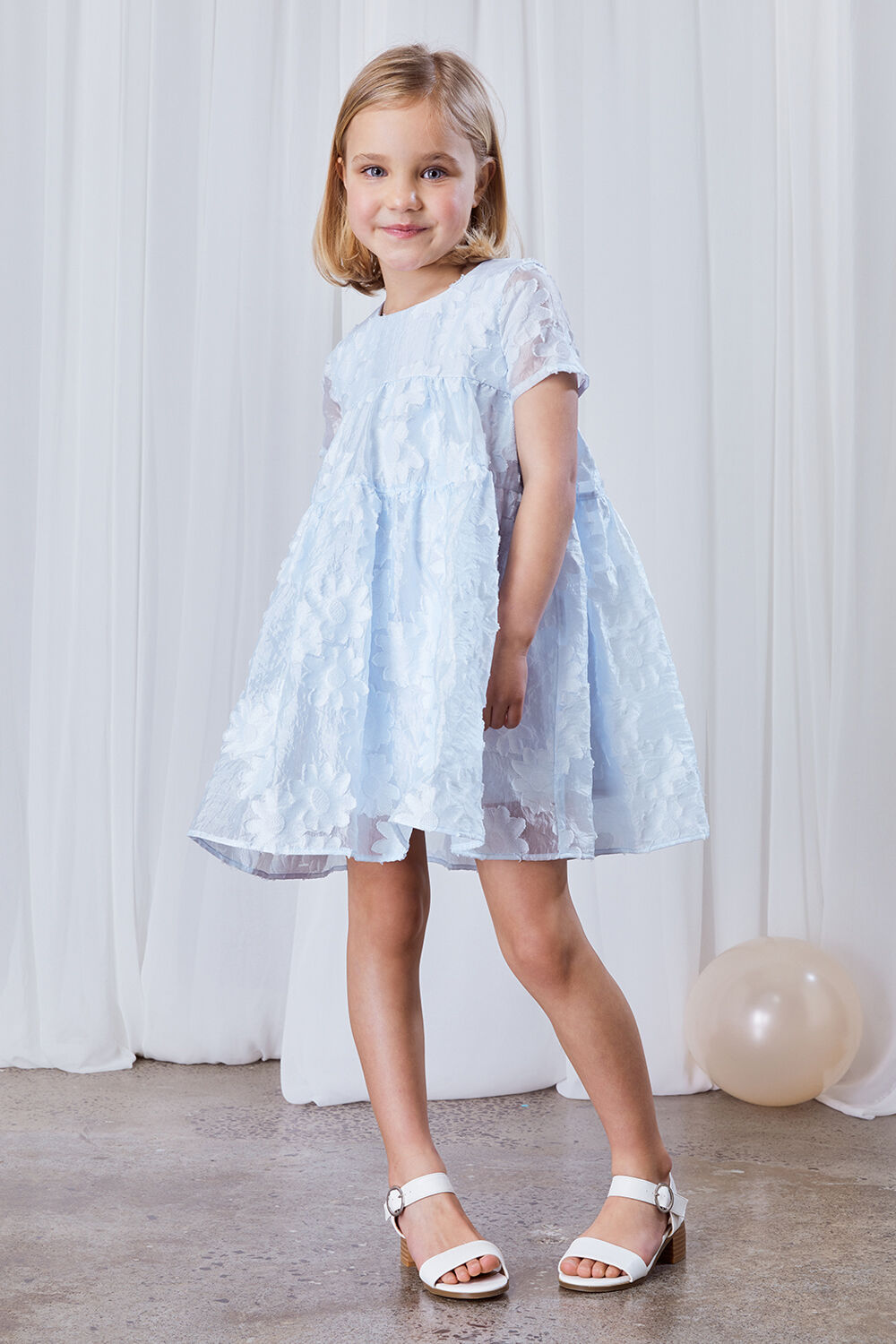GIRLS ELLA TIERED DRESS in colour POWDER BLUE