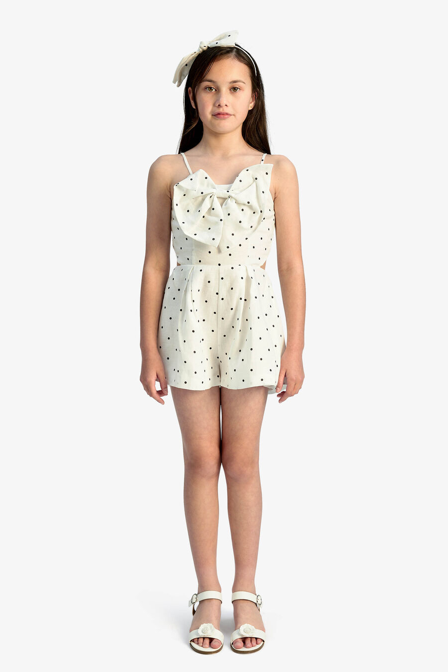 Girls Vieda Linen Bow Front Playsuit