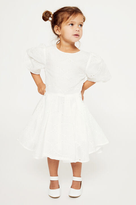 GIRLS RUE EMBROIDERED DRESS in colour CLOUD DANCER