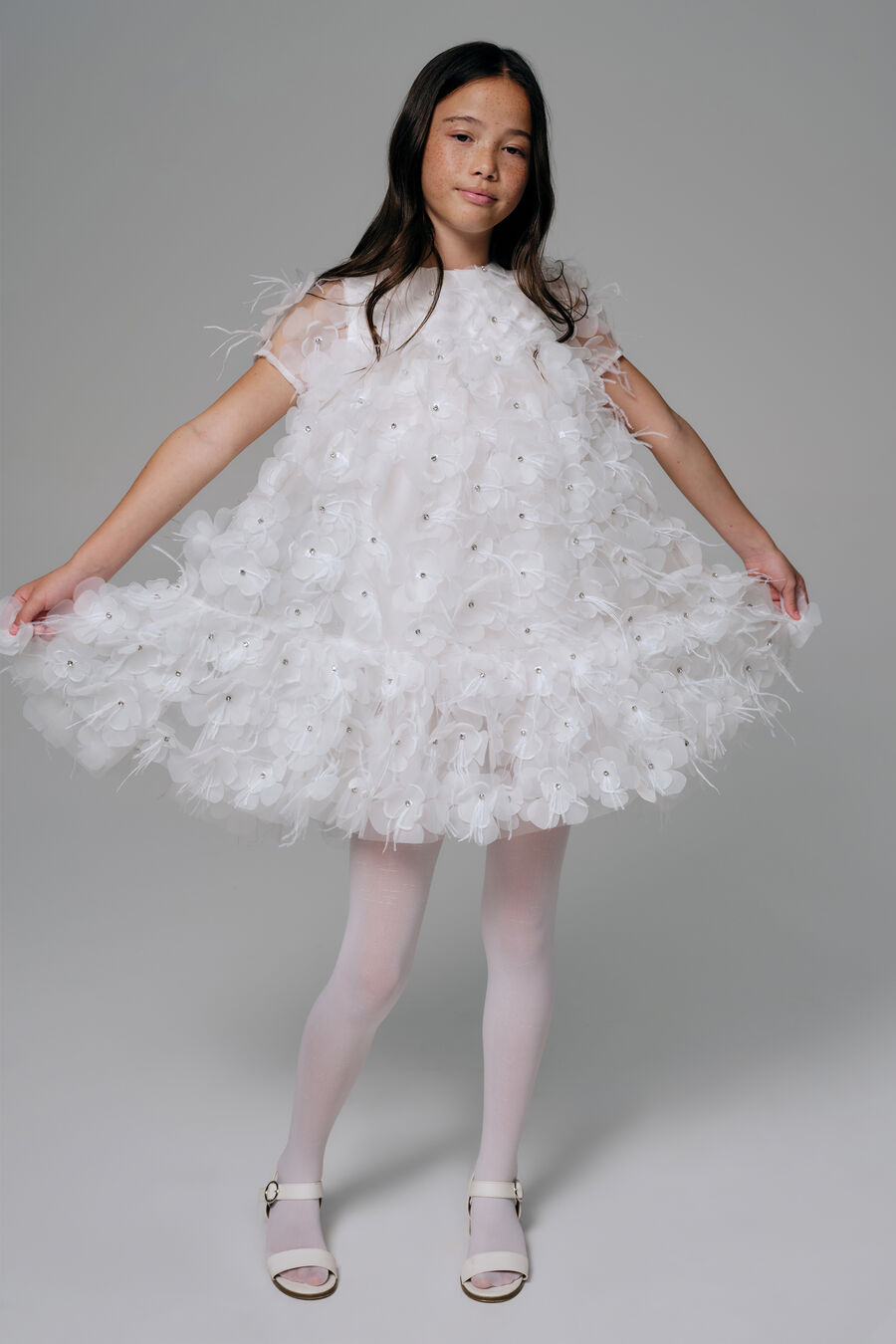 Girls Flower Diamante Tiered Dress