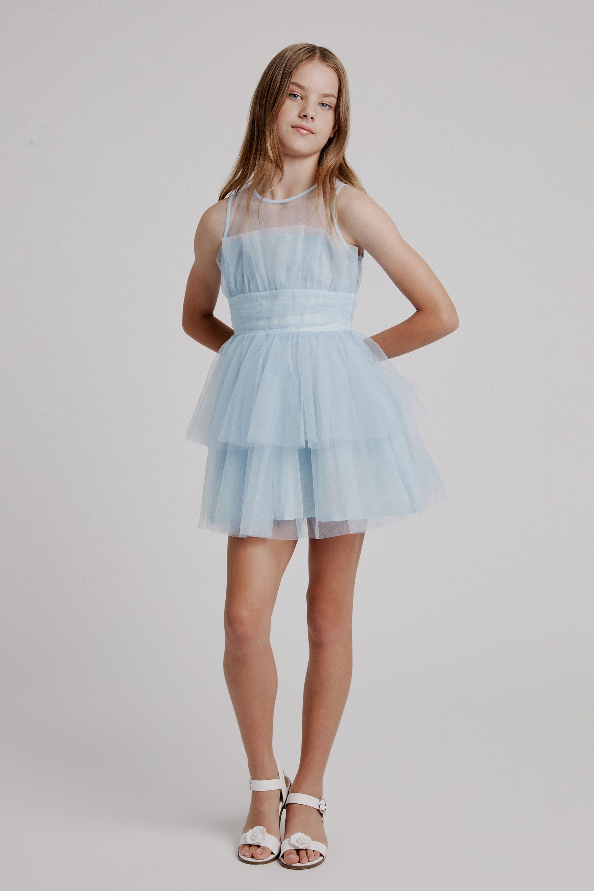 Girls Fallon Tulle Mini Dress In Bijou Blue | Bardot Junior
