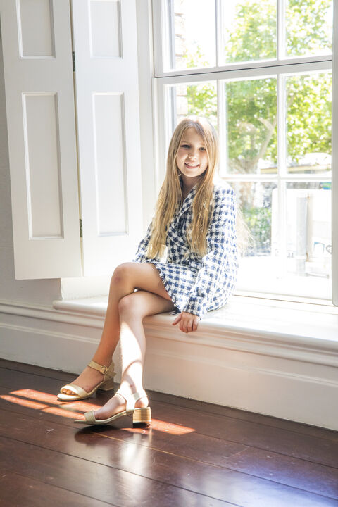 Girls CHECK BOUCLE SKIRT in colour DRESS BLUES