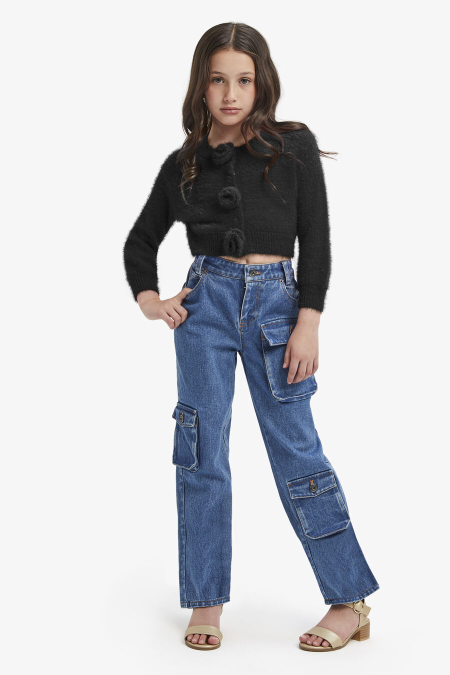 Girls Denim Cargo Pant