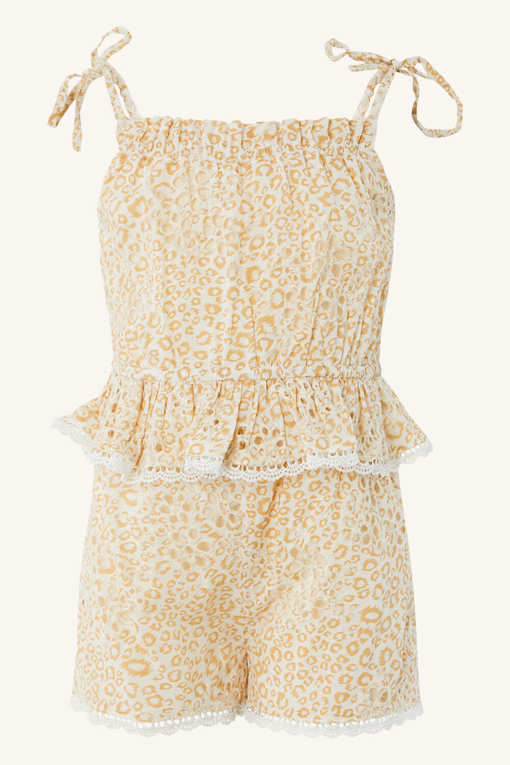 GIRLS LEOPARD TRIM ROMPER in colour CLOUD DANCER