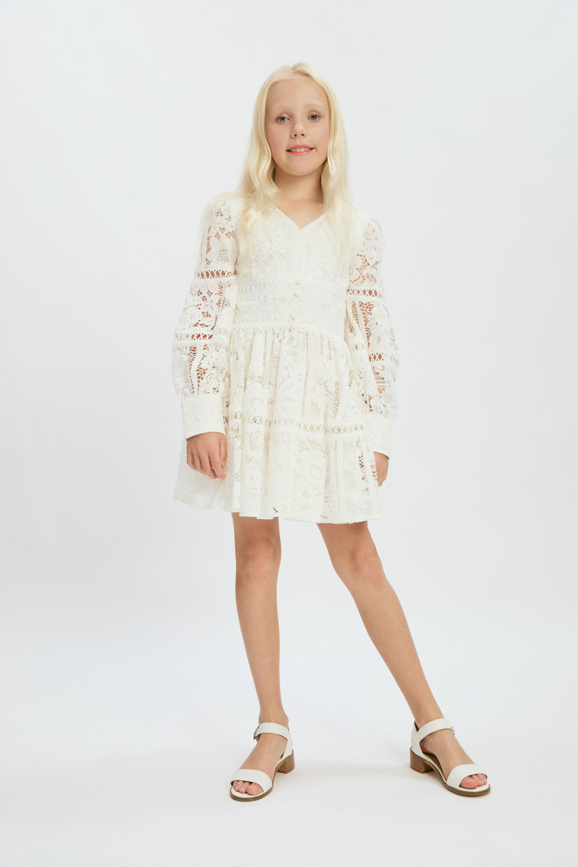 Girls Venice Floral Lace Dress In Ivory Bardot Junior