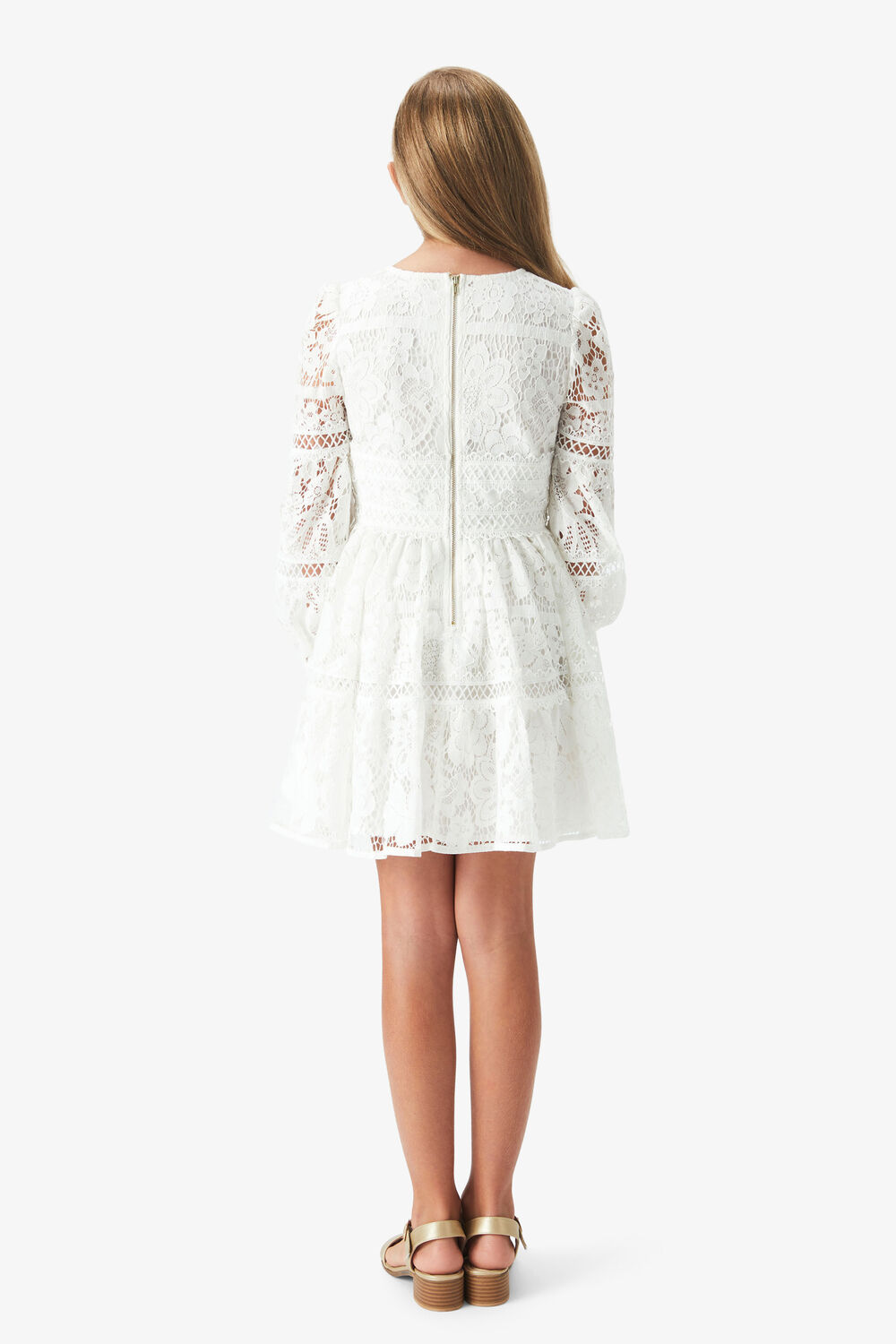 GIRLS VENICE FLORAL LACE DRESS in colour CLOUD DANCER
