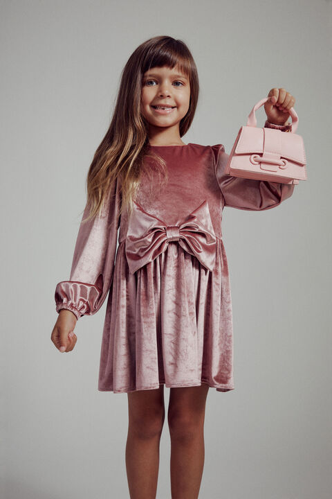 GIRLS LINDSEY VELOUR MINI DRESS in colour MELLOW ROSE