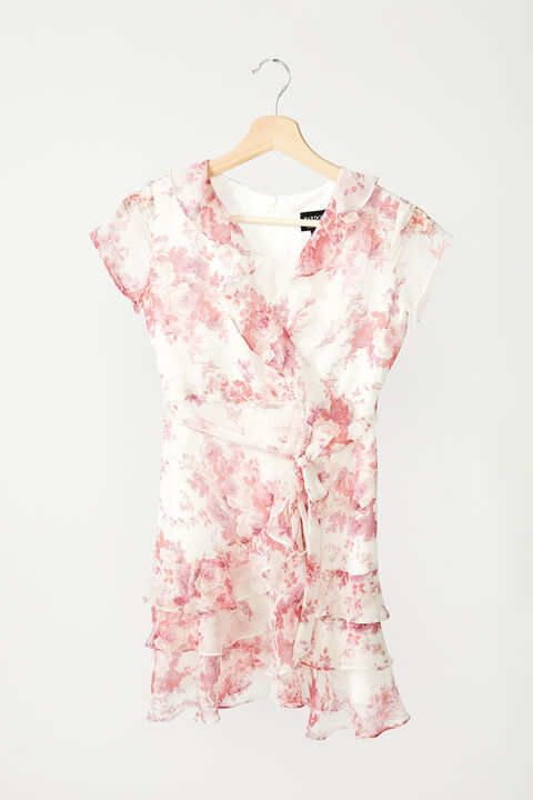 JUNIOR GIRL TRIPLE FRILL FLORAL DRESS in colour ROSEWATER