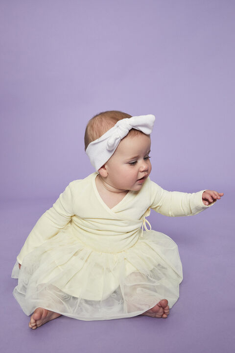 baby girl wrap knit dress in colour BUTTERCUP