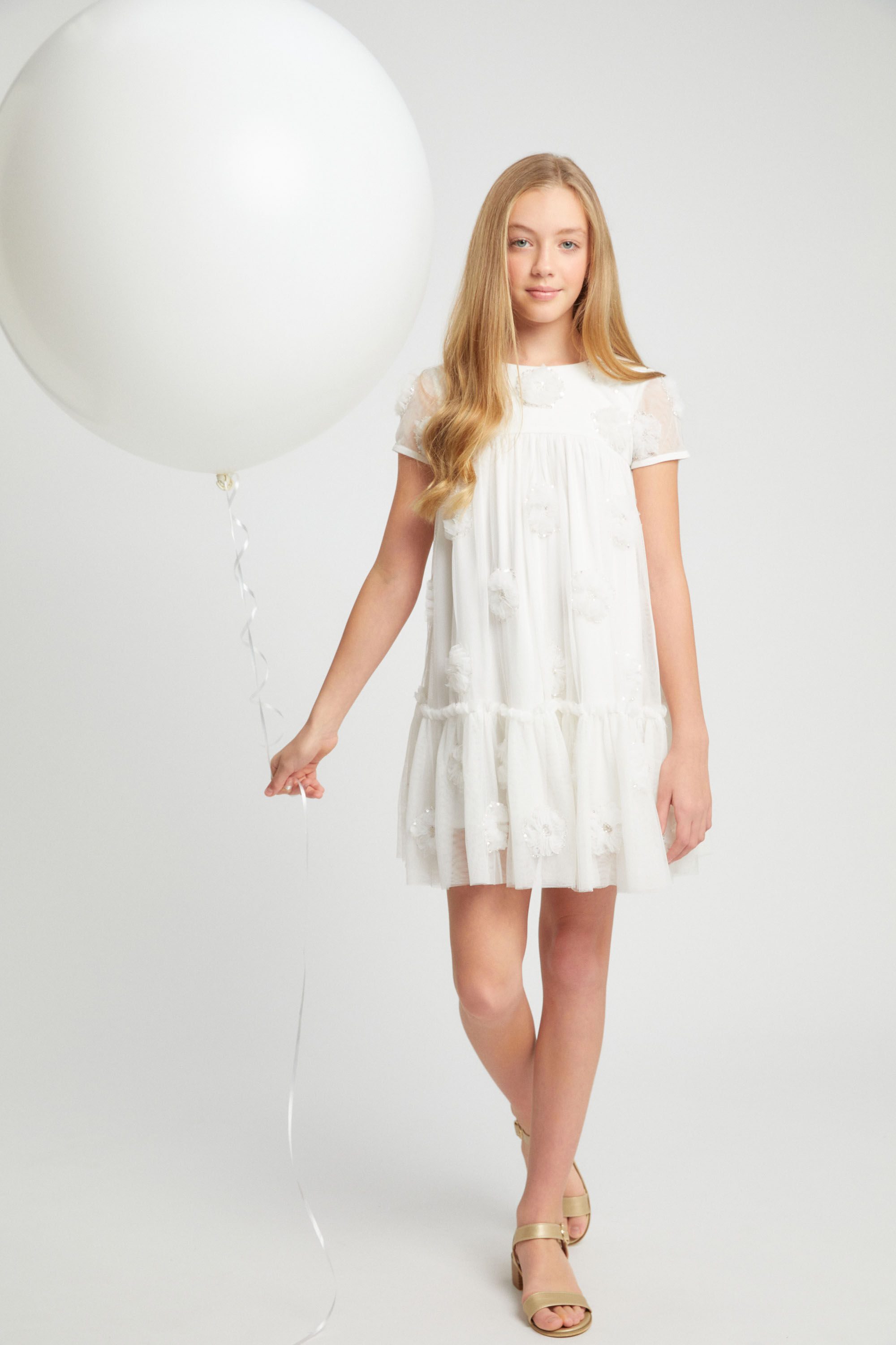 Girls Emarie Flower Tiered Dress In Orchid White Bardot Junior