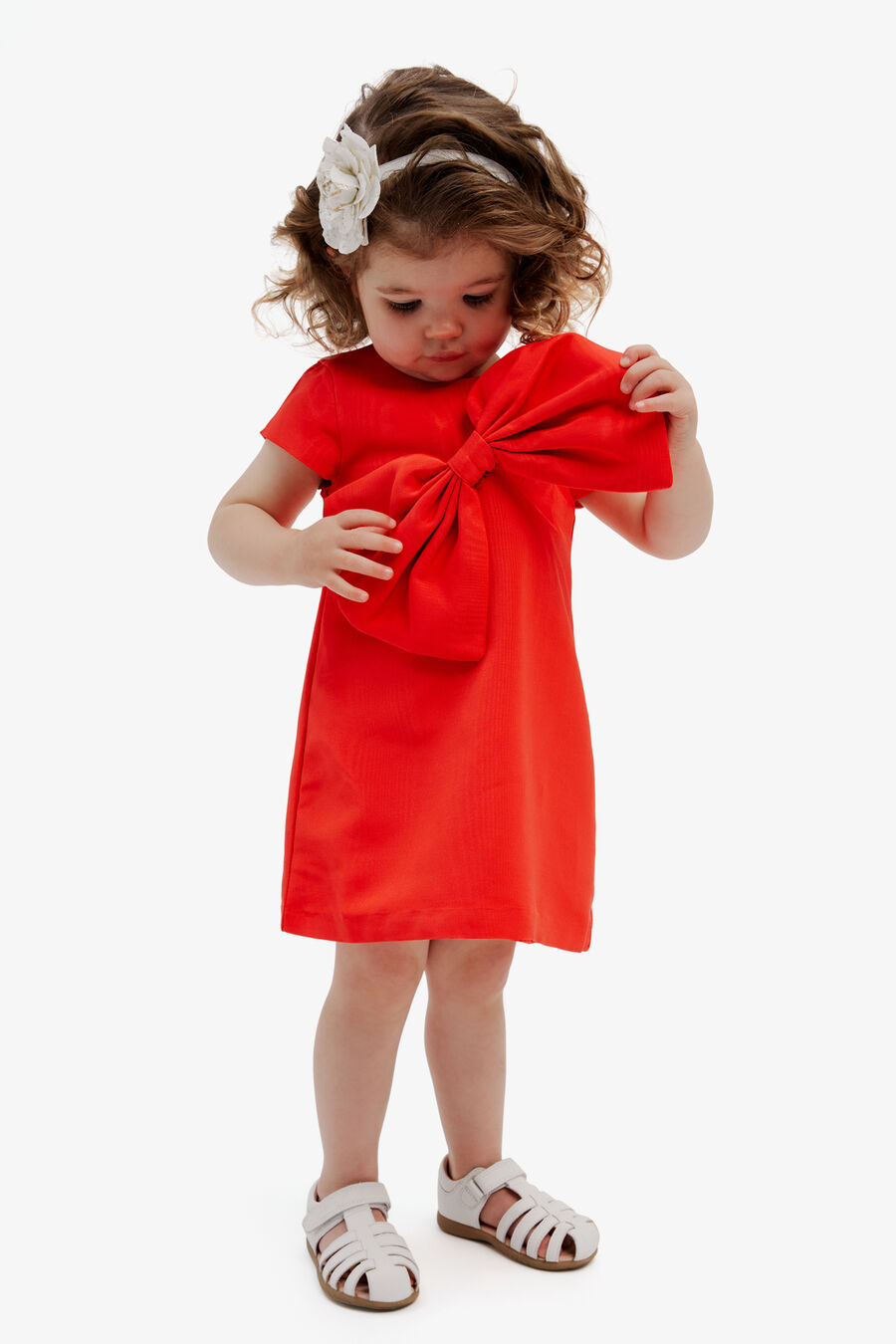 STEFANIA BOW MINI DRESS in colour FIRE RED