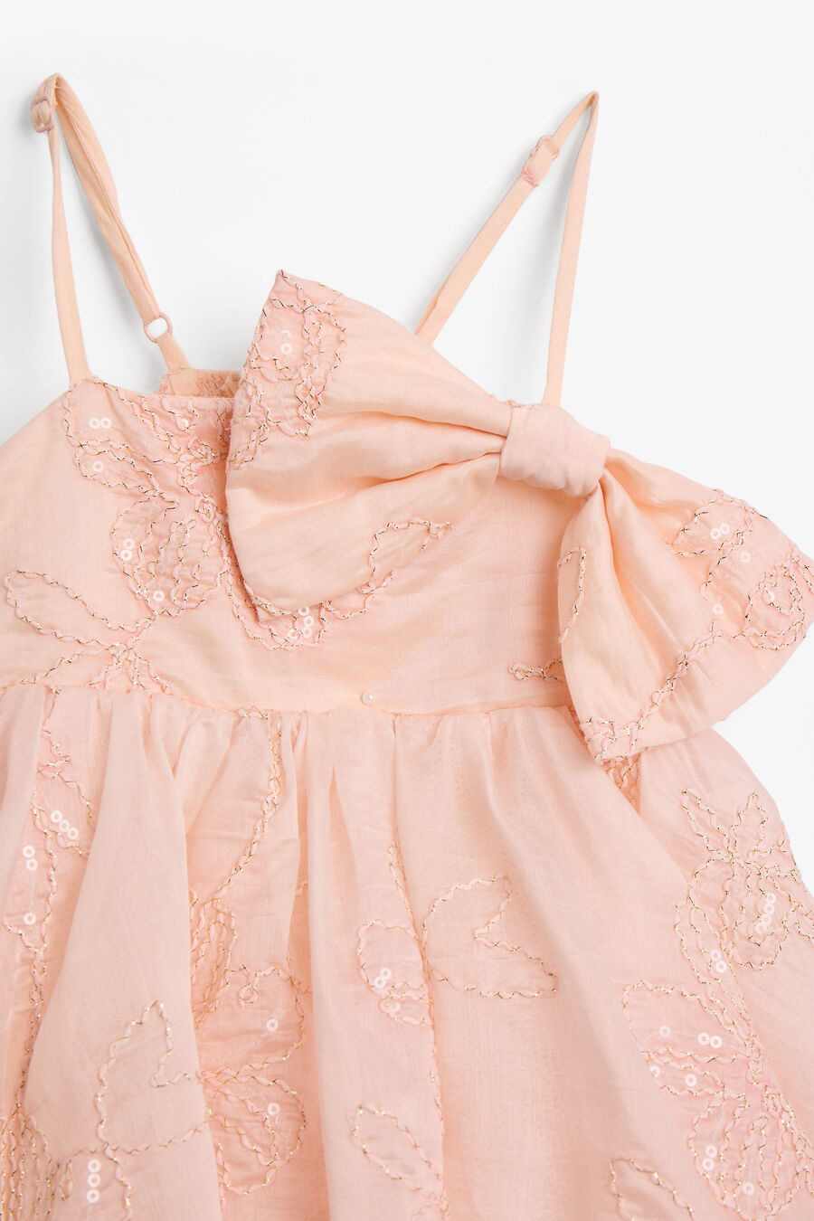 AMELIA EMBROIDERED BOW DRESS in colour Peach Blush