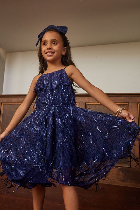 ADDY SEQUIN HANKY DRESS in colour BLACK IRIS