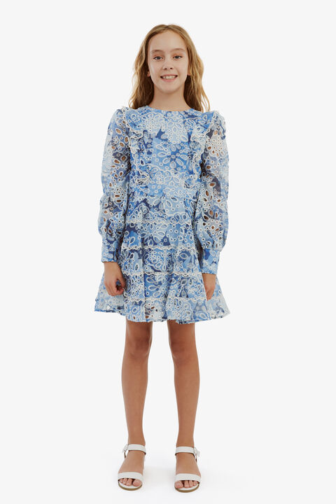 GIRLS ODETTE MINI DRESS in colour CERULEAN