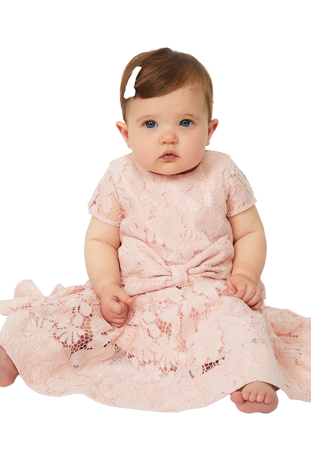 BABY GIRL MIRELA LACE BOW DRESS IN SOFT PINK