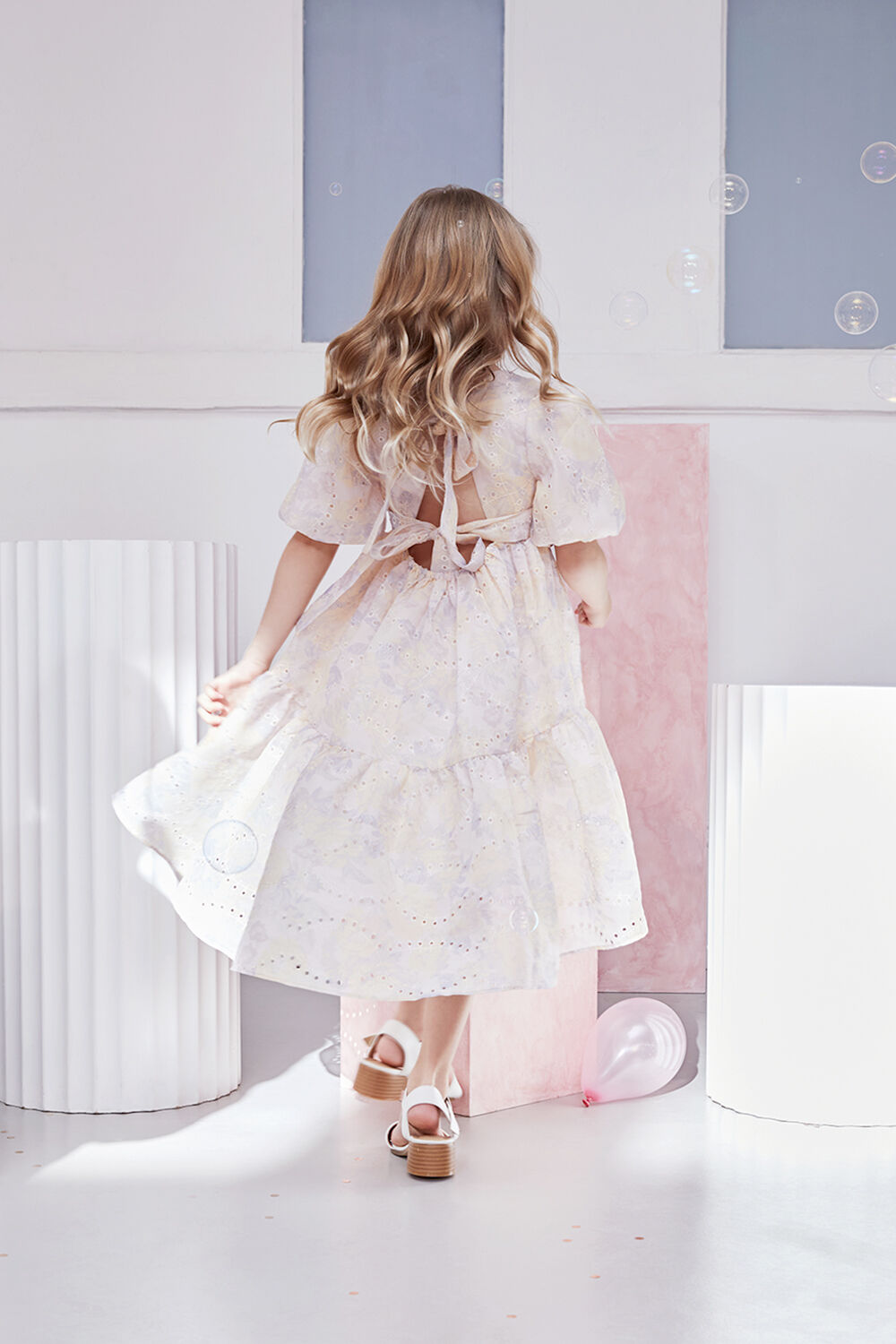 GIRLS SOFT FLORAL TIERED DRESS in colour WHISPER PINK