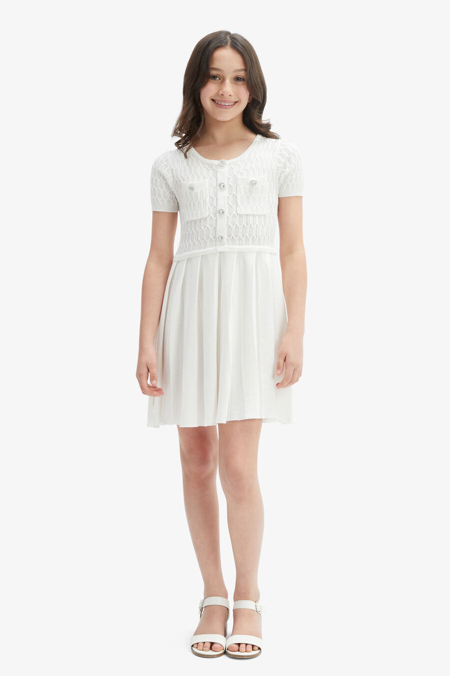 Girls Pleat Knit Mini Dress