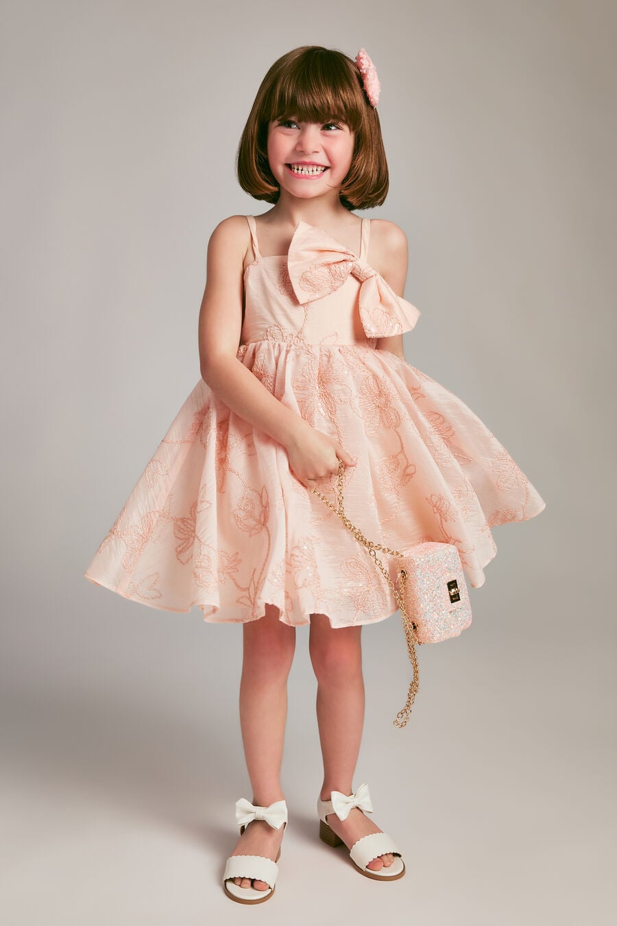 AMELIA EMBROIDERED MINI DRESS in colour Peach Blush
