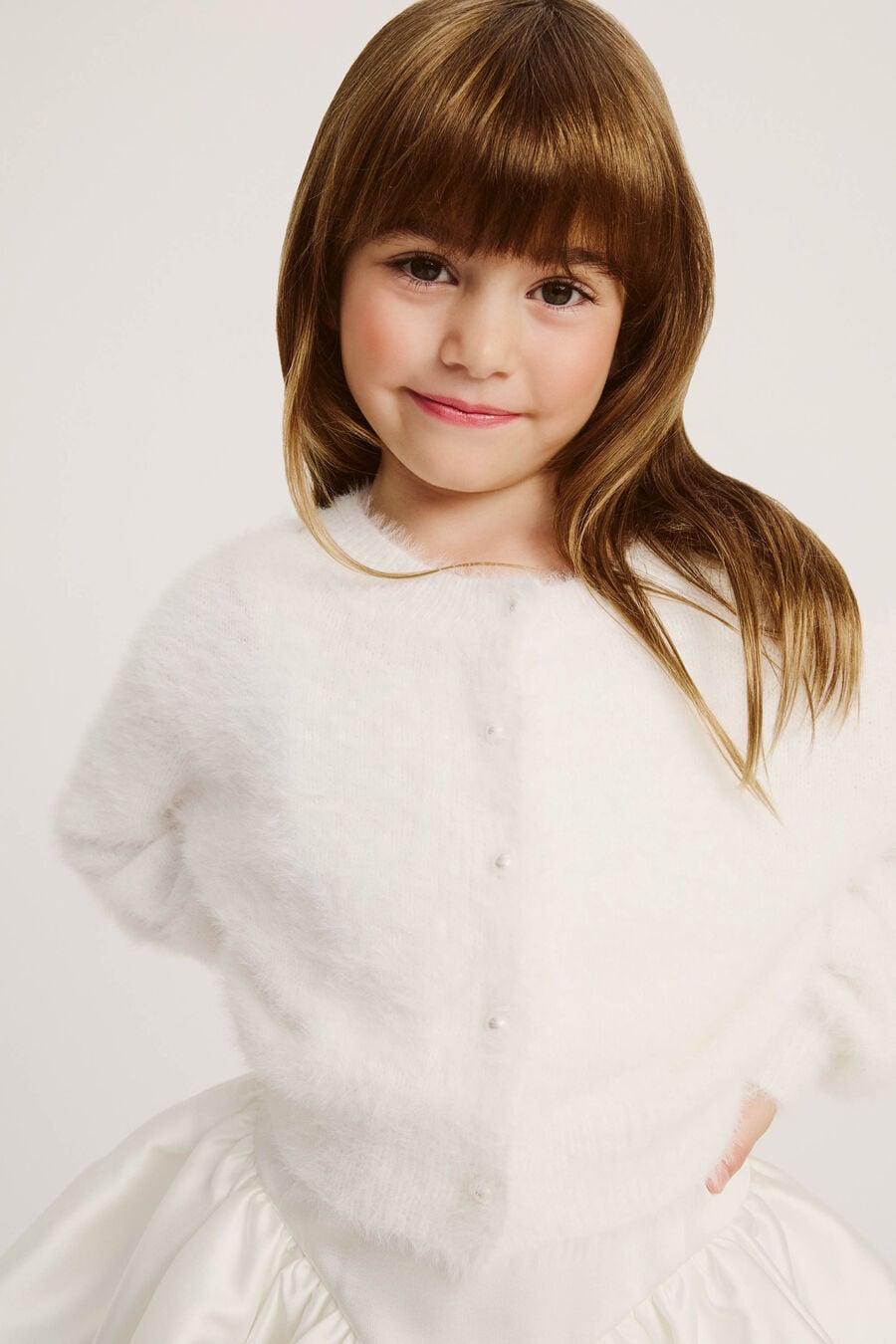 Girls Bell Sleeve Cardi in Ivory