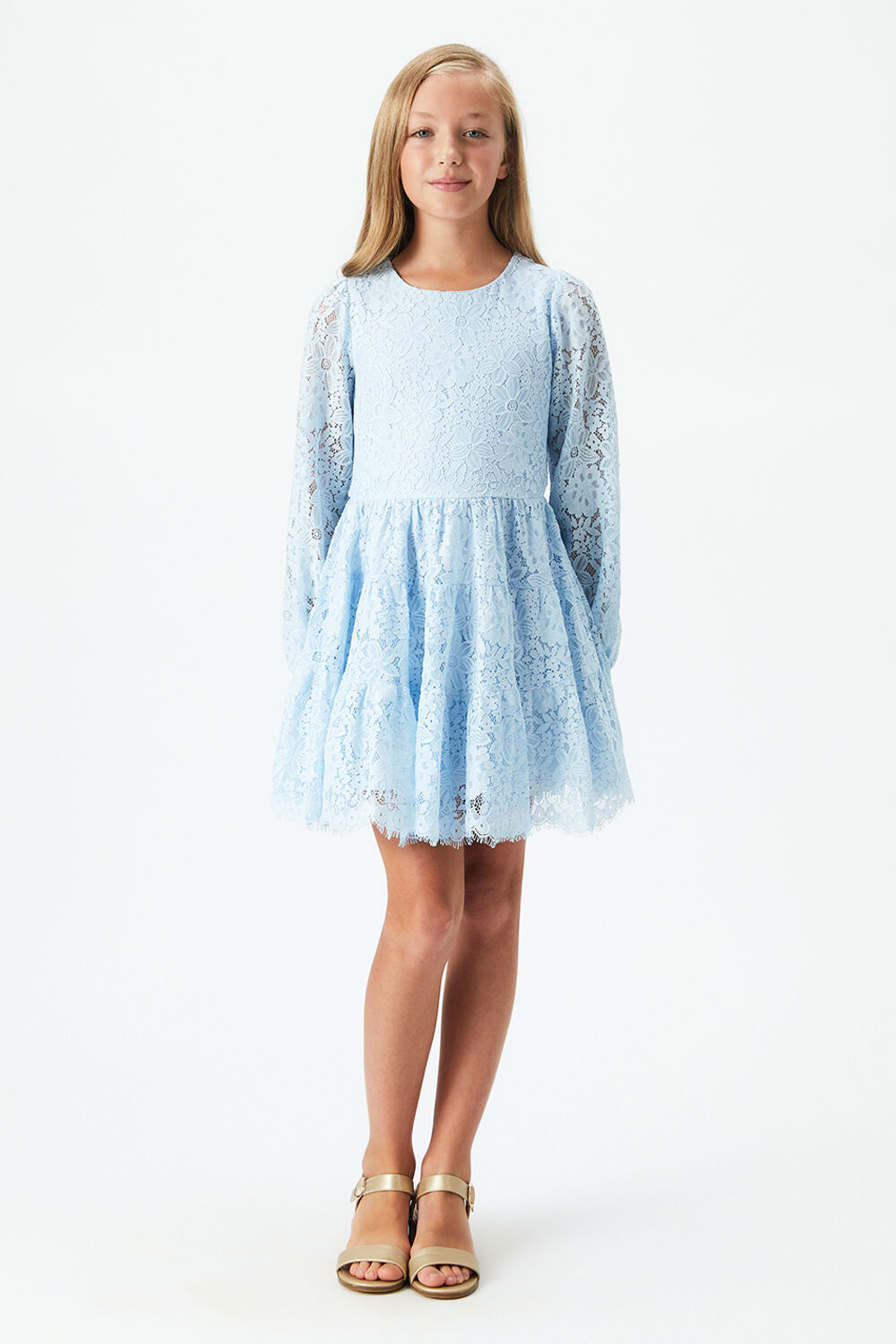 SIENNA TIERED LACE DRESS in colour CROWN BLUE