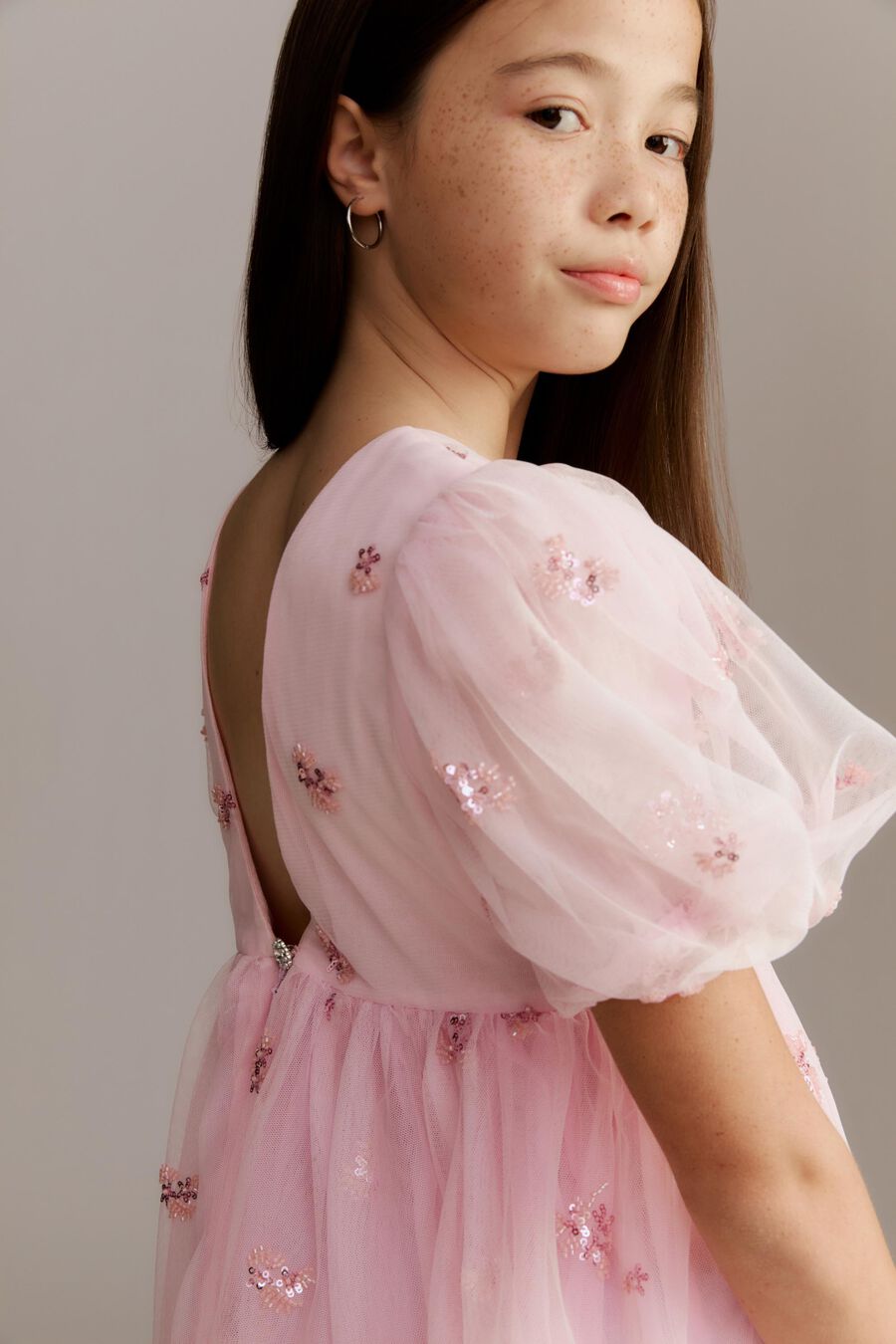 RHEA TULLE MINI DRESS in colour Bliss Pink