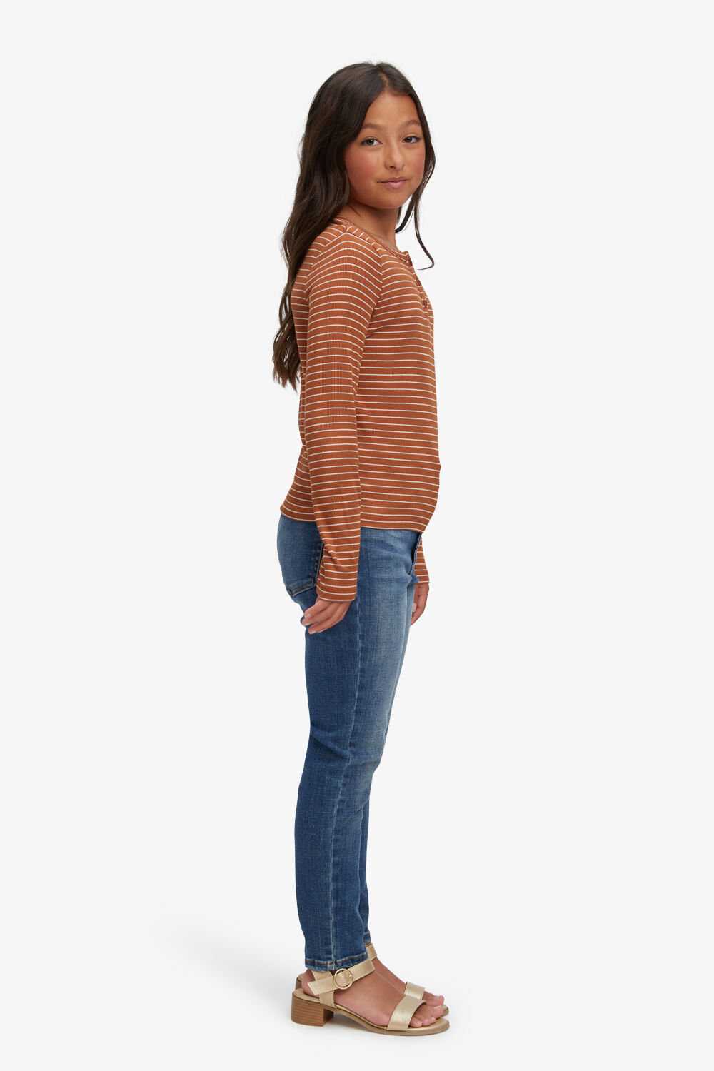 GIRLS MILA STRIPE TOP in colour CHESTNUT STRIPE