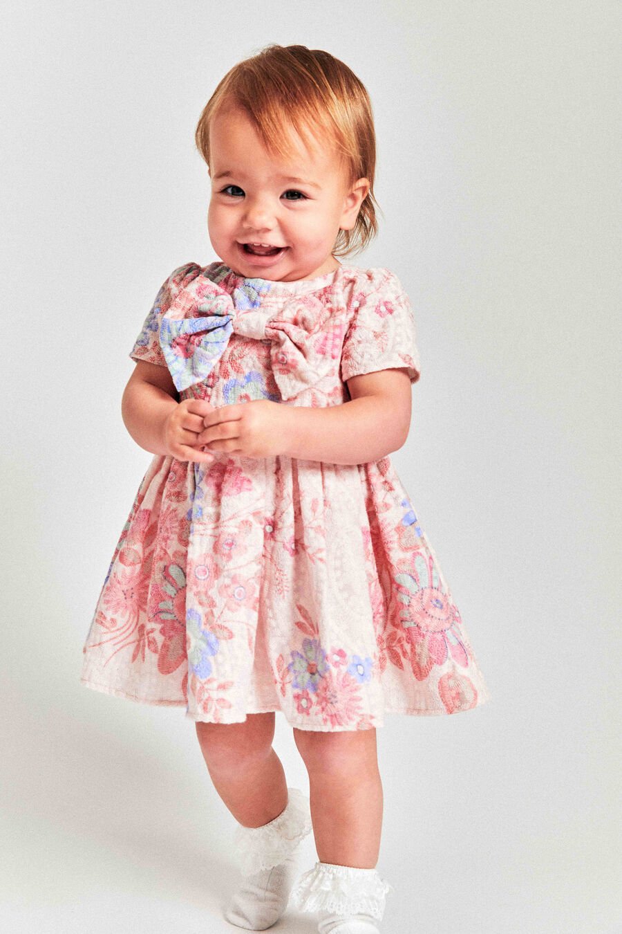ALICE BOW DRESS in colour PINK MULTI