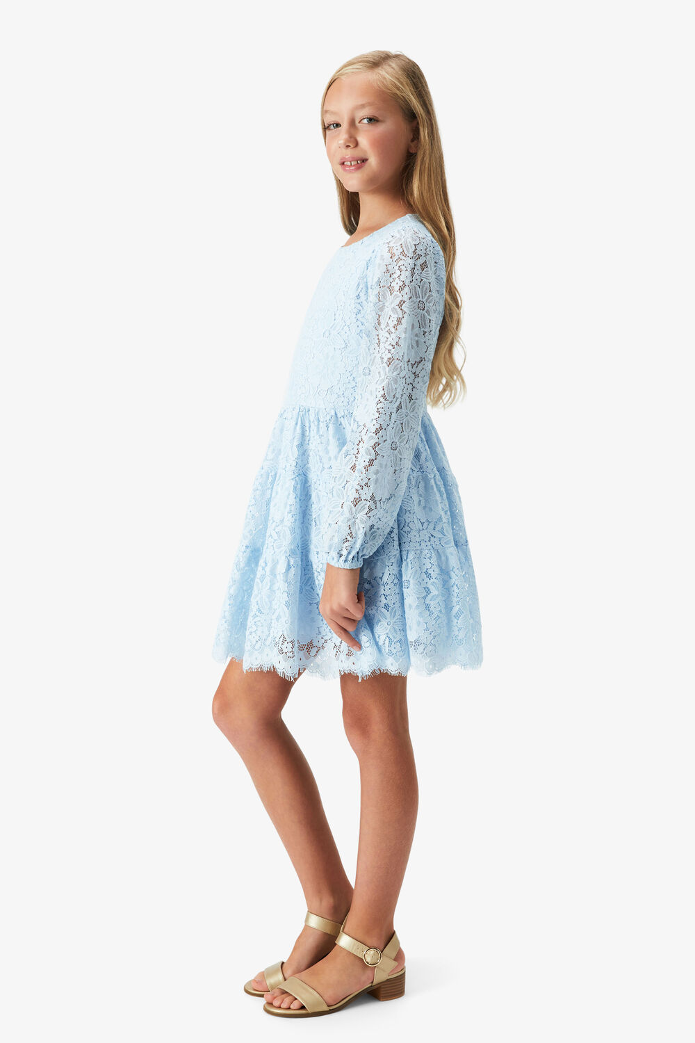 SIENNA TIERED LACE DRESS in colour CROWN BLUE
