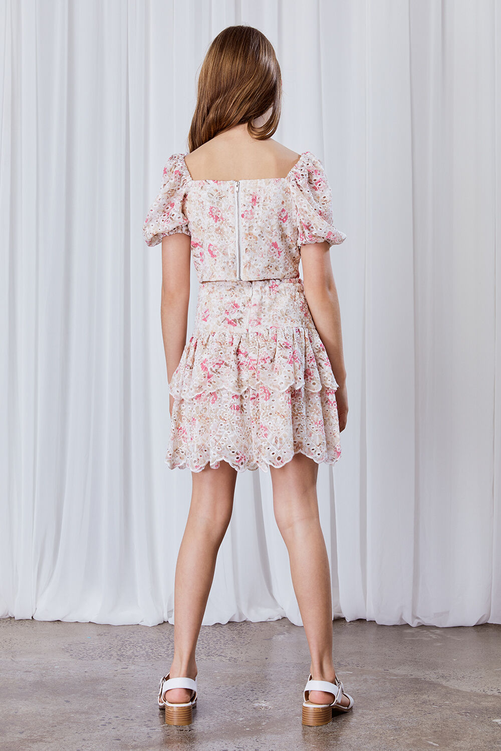 GIRLS AMELIA PRINTED BRODERIE TOP in colour SACHET PINK